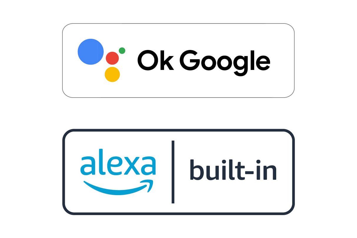Slika logotipa »Ok Google« in logotipa »alexa built-in«
