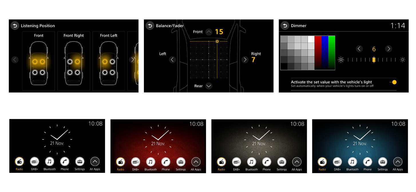 Slika več vmesnikov na zaslonu in njihove možnosti za XAV-9550ES